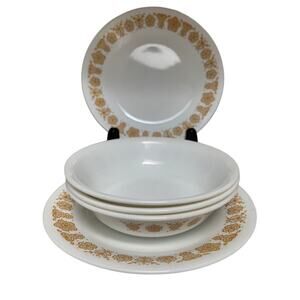 Vintage Corelle Butterfly Gold Small dessert bowls (2) and plates (3)